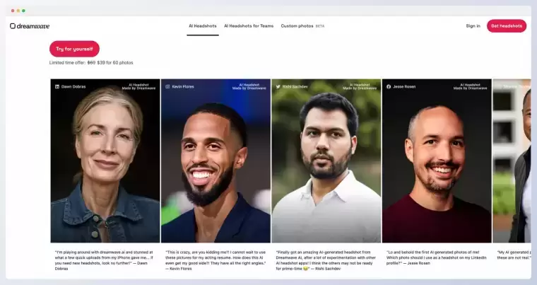 DreamWave AI Headshots-在线AI头像生成器插图 DreamWave AI Headshots-在线AI头像生成器插图
