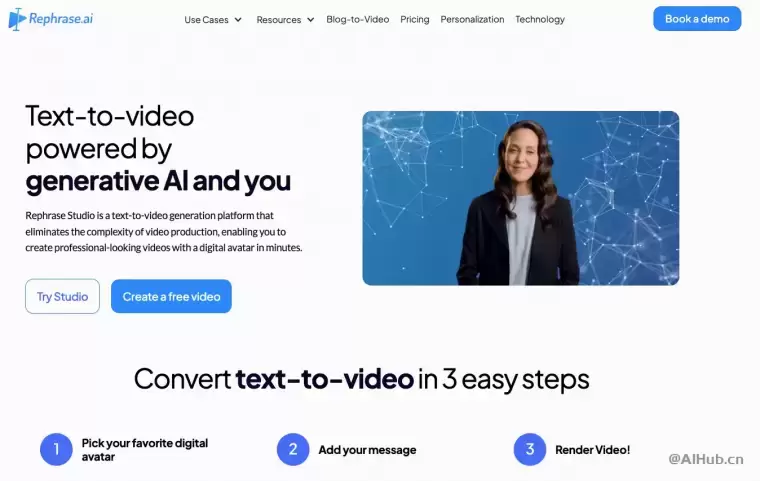 Rephrase.ai：将文本转化为吸引人的AI视频插图