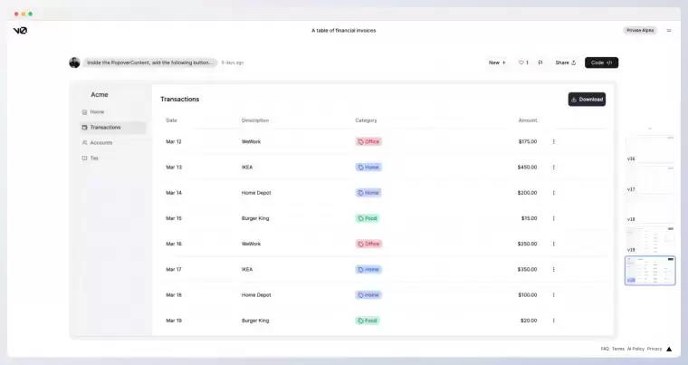 v0.dev-Vercel Labs发布的网站界面生成器插图1 v0.dev-Vercel Labs发布的网站界面生成器插图1
