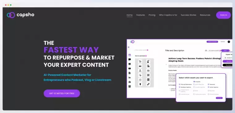Capsho：专为播客者打造的AI内容营销工具插图