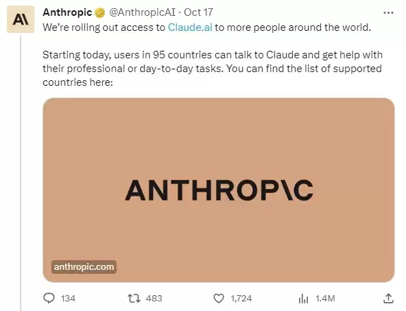 Anthropic：Claude已向95个国家/地区的用户开放插图