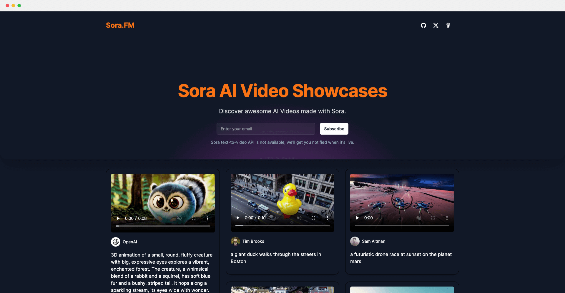 Sora.FM – 开源的 Sora AI 视频生成器模板插图